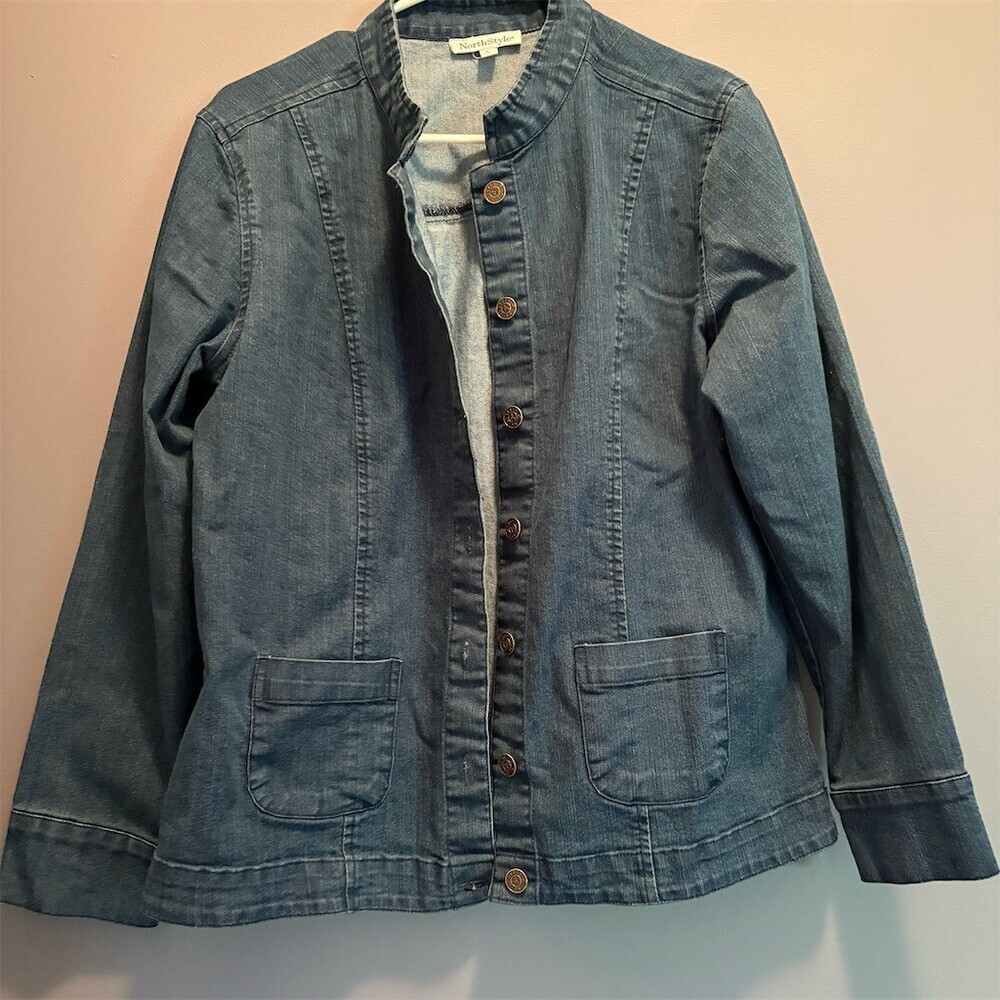 NorthStyle Denim Jacket Womens Size L Blue Lightweight Button Front